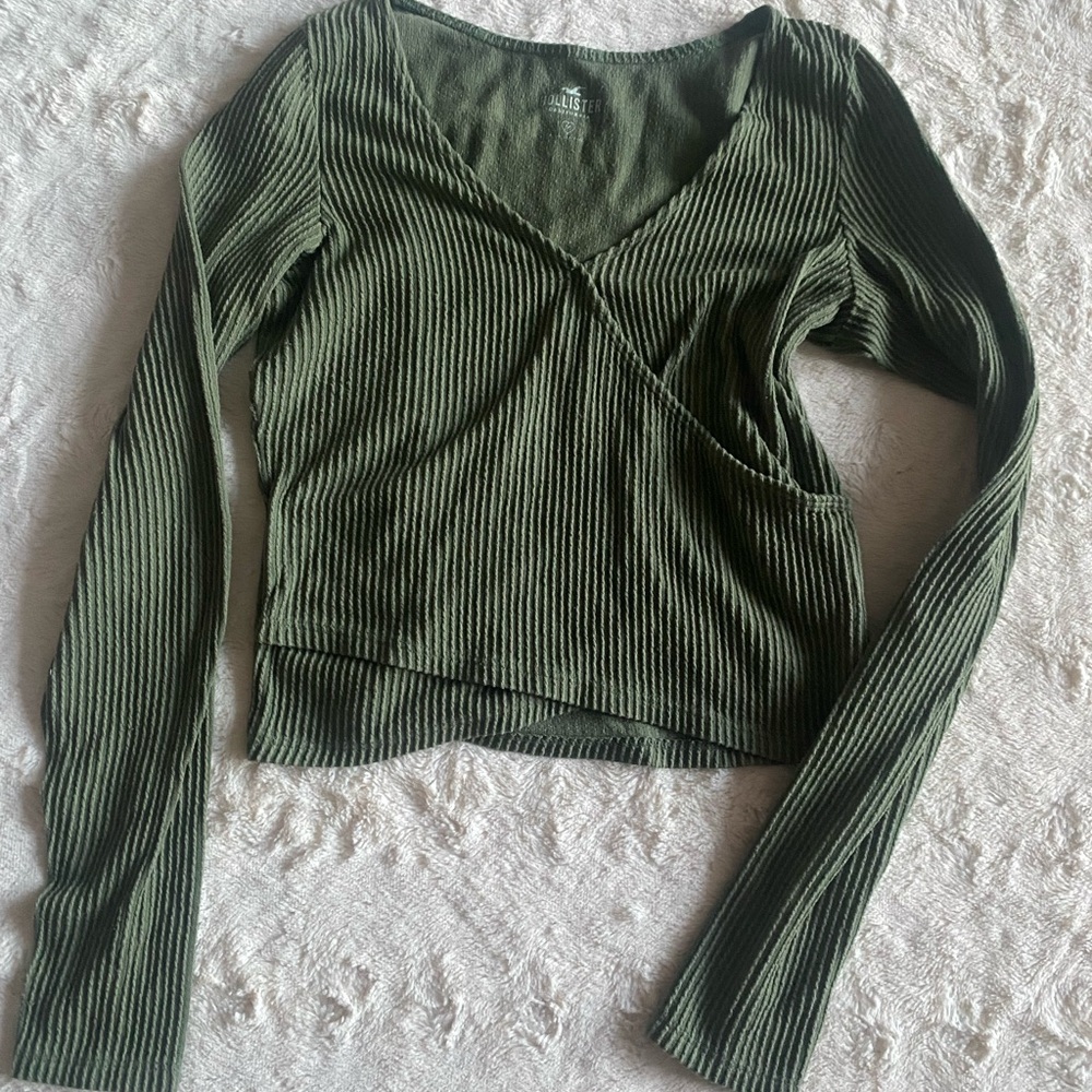 Olive Green Ribbed Long Sleeve Top